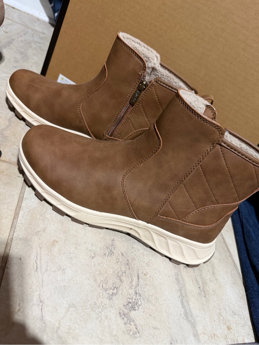 Khombu Chestnut Quilted Ankle Booties with Side Zip